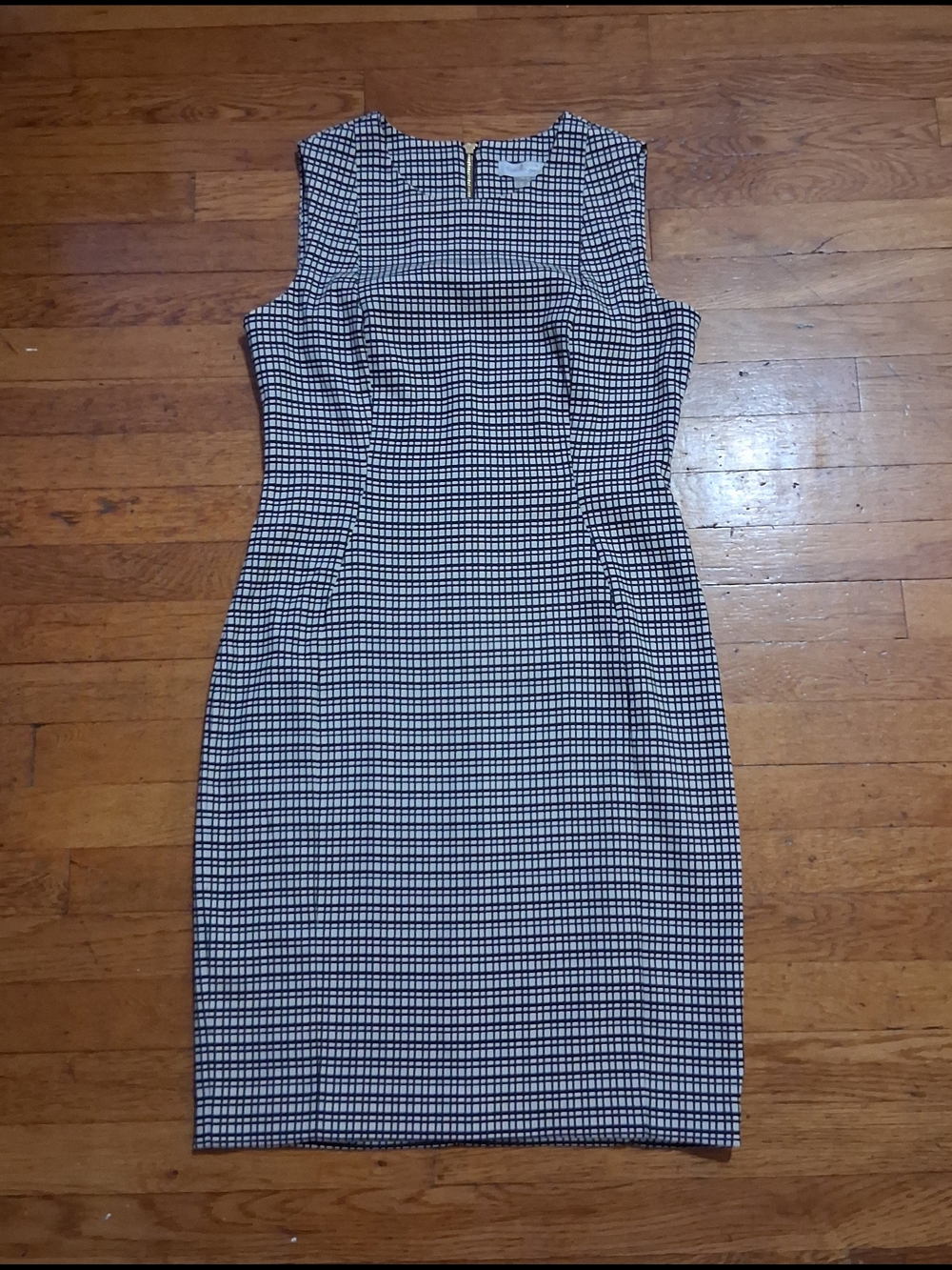 Calvin Klein Black and White Checkered Midi Sheath Dress